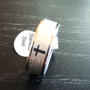 Lord's Prayer Cross Stainless Steel Ring Unisex